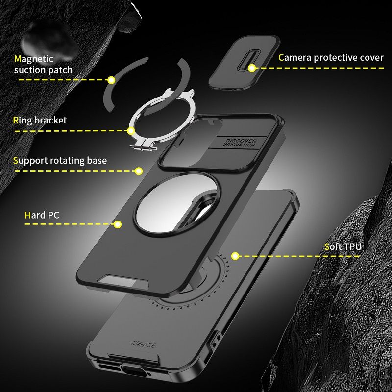 New - Luxury Slide Camera Lens Case For Samsung Galaxy A56 A36 A16 A06 A55 A35 A25 A15 A54 A14 A04S A23 A13 Car mounted magnetic Kickstand Shockproof Cover