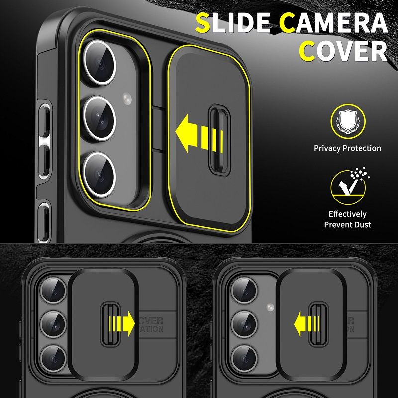 New - Luxury Slide Camera Lens Case For Samsung Galaxy A56 A36 A16 A06 A55 A35 A25 A15 A54 A14 A04S A23 A13 Car mounted magnetic Kickstand Shockproof Cover