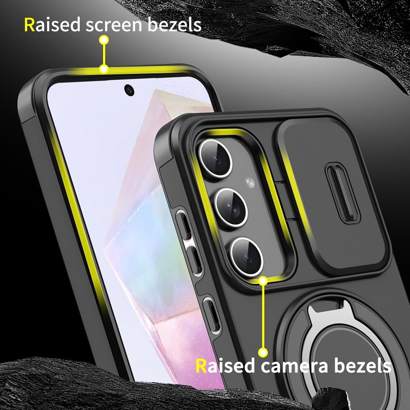 New - Luxury Slide Camera Lens Case For Samsung Galaxy A56 A36 A16 A06 A55 A35 A25 A15 A54 A14 A04S A23 A13 Car mounted magnetic Kickstand Shockproof Cover