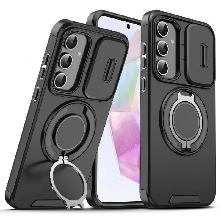 New - Luxury Slide Camera Lens Case For Samsung Galaxy A56 A36 A16 A06 A55 A35 A25 A15 A54 A14 A04S A23 A13 Car mounted magnetic Kickstand Shockproof Cover