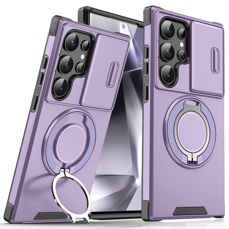 New - Luxury Slide Camera Lens Case For Samsung Galaxy S26 S25 FE S25 Ultra S25 Plus S24 FE S22 Ultra S24 Plus S23 FE S23 Ultra S22 Plus Car mounted magnetic Kickstand Shockproof Cover