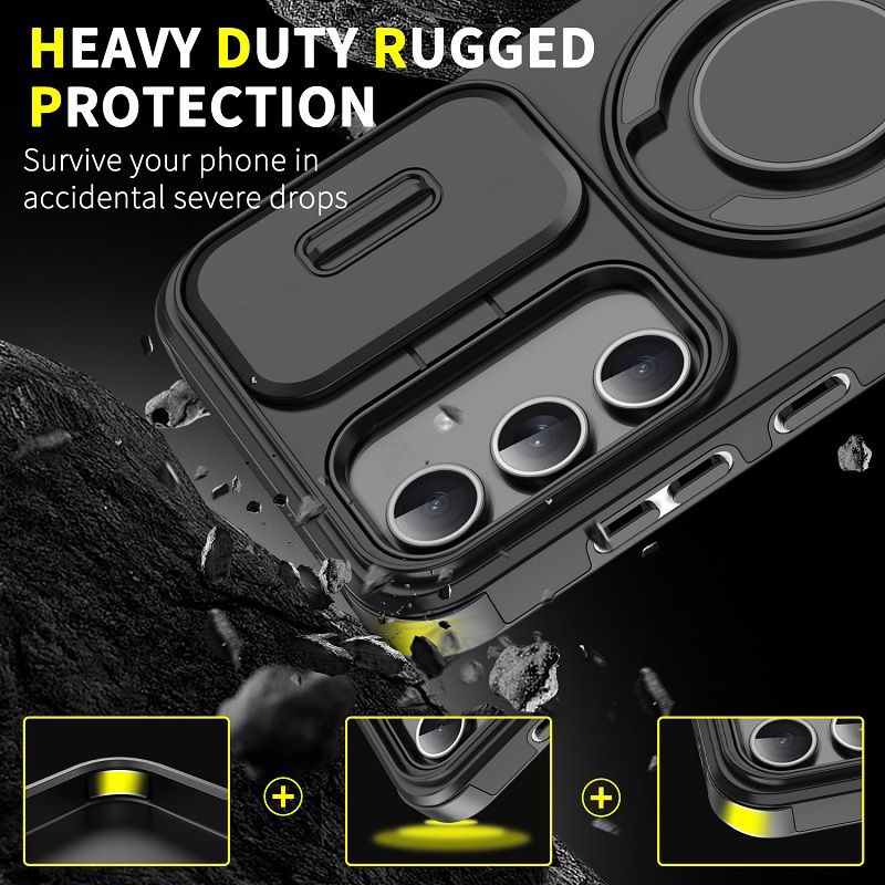 New - Luxury Slide Camera Lens Case For Samsung Galaxy S26 S25 FE S25 Ultra S25 Plus S24 FE S22 Ultra S24 Plus S23 FE S23 Ultra S22 Plus Car mounted magnetic Kickstand Shockproof Cover