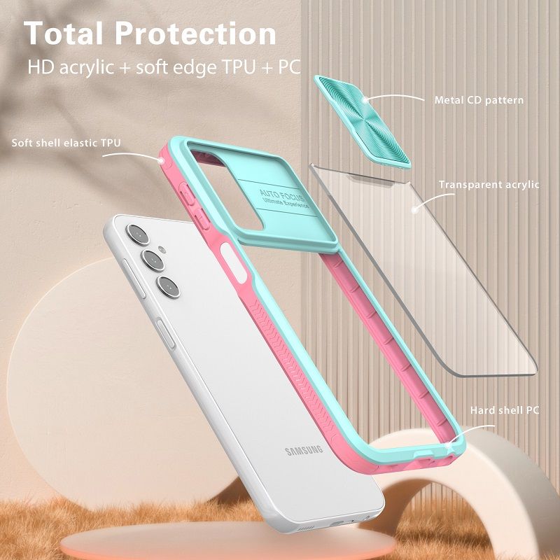 Transparent Luxury Slide Camera Lens Case For Samsung Galaxy A16 A55 A35 A25 A15 A05S A05 A54 A34 A24 A14 A04S A73 A53 A33 A23 A13 Shockproof Protective Cover