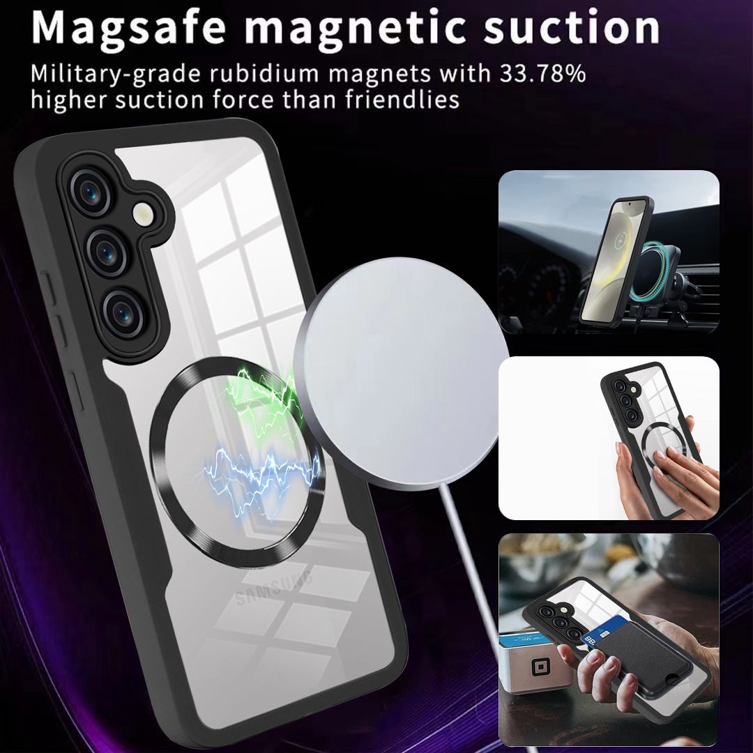 Magnetic Case for Samsung Galaxy S25 Ultra S24 FE S23 FE S24 Ultra S23 Plus S22 S21 FE Compatible with Magsafe,Full Body Rugged CaseBuilt-in Screen Protector Anti-Shock Case
