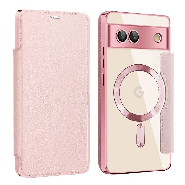 Flip Cover For Google Pixel 7a 5G Magnetic Magsafe Leather Anti-theft Brush Electroplating Protective Case