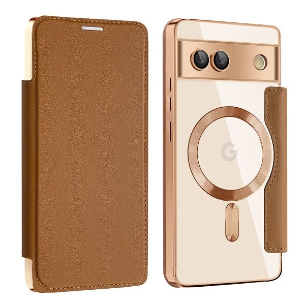 Flip Cover For Google Pixel 7a 5G Magnetic Magsafe Leather Anti-theft Brush Electroplating Protective Case