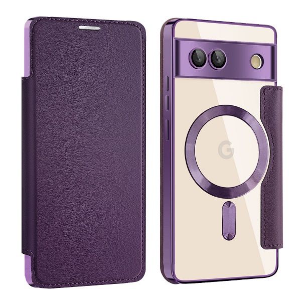 Flip Cover For Google Pixel 7a 5G Magnetic Magsafe Leather Anti-theft Brush Electroplating Protective Case
