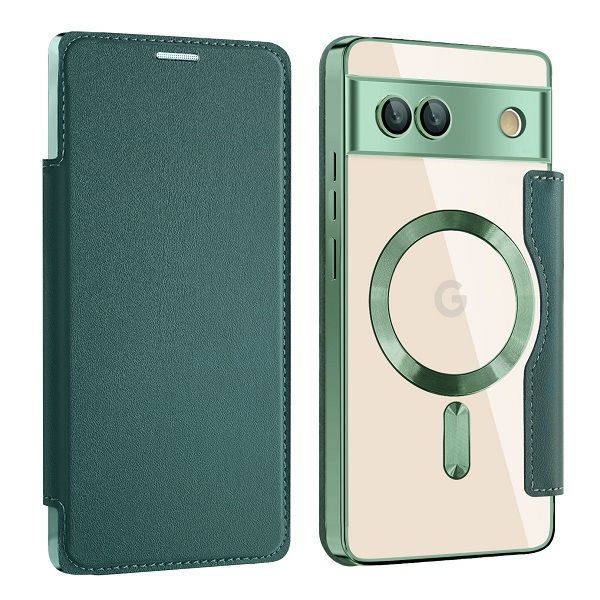 Flip Cover For Google Pixel 7a 5G Magnetic Magsafe Leather Anti-theft Brush Electroplating Protective Case