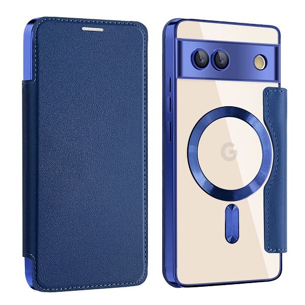 Flip Cover For Google Pixel 7a 5G Magnetic Magsafe Leather Anti-theft Brush Electroplating Protective Case