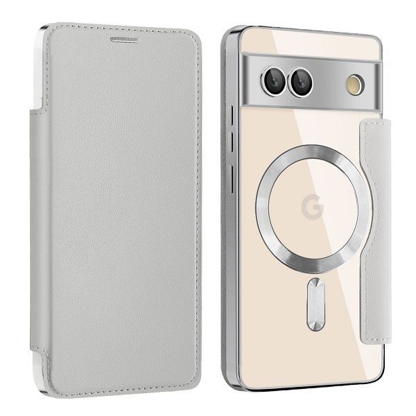 Flip Cover For Google Pixel 7a 5G Magnetic Magsafe Leather Anti-theft Brush Electroplating Protective Case