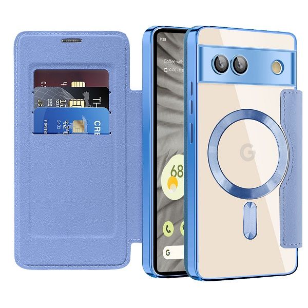 Flip Cover For Google Pixel 7a 5G Magnetic Magsafe Leather Anti-theft Brush Electroplating Protective Case