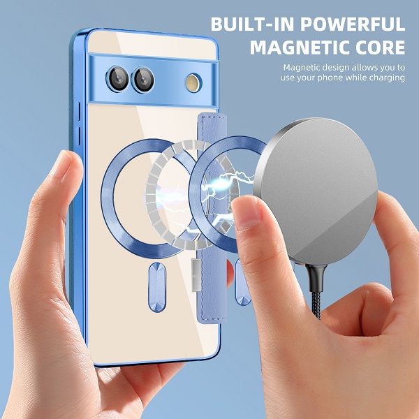 Flip Cover For Google Pixel 7a 5G Magnetic Magsafe Leather Anti-theft Brush Electroplating Protective Case