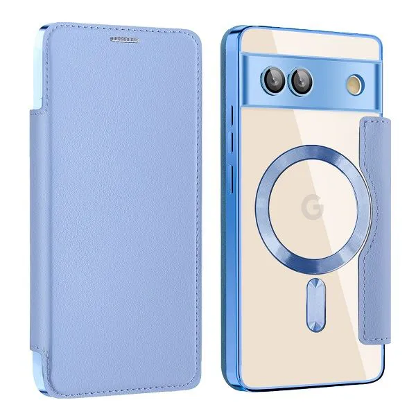 Flip Cover For Google Pixel 7a 5G Magnetic Magsafe Leather Anti-theft Brush Electroplating Protective Case