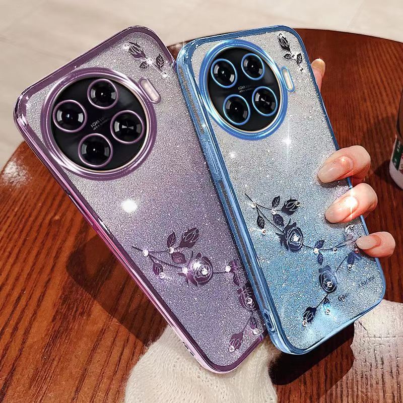 For Tecno Spark 20 Pro Plus Phone Case Flash Women's and Girls Pink Flower Transparent Shock Protection Luxury Diamond Shining