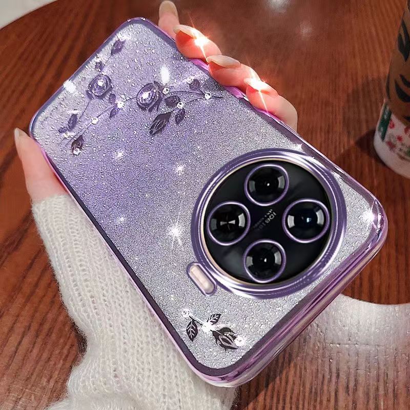 For Tecno Spark 20 Pro Plus Phone Case Flash Women's and Girls Pink Flower Transparent Shock Protection Luxury Diamond Shining