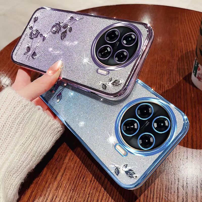 For Tecno Spark 20 Pro Plus Phone Case Flash Women's and Girls Pink Flower Transparent Shock Protection Luxury Diamond Shining