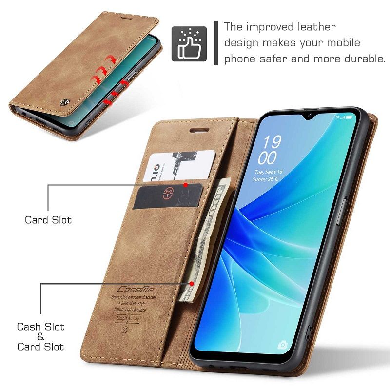 Flip Cover For OPPO Reno 12F10 Pro A78 A57 A77 A76 A96 A36 Reno 8T Realme C55 10 Pro Leather Case [Flip Vintage Leather] Wallet Shockproof Durable Retro Phone Case