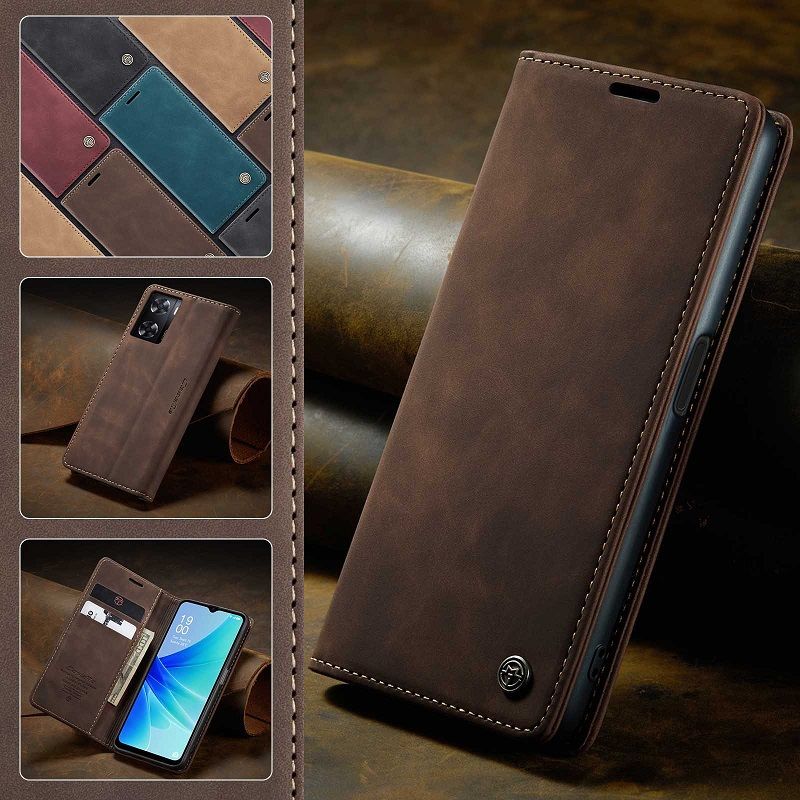 Flip Cover For OPPO Reno 12F10 Pro A78 A57 A77 A76 A96 A36 Reno 8T Realme C55 10 Pro Leather Case [Flip Vintage Leather] Wallet Shockproof Durable Retro Phone Case