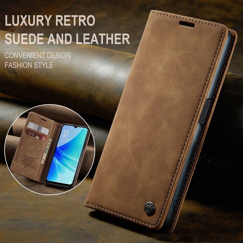 Flip Cover For OPPO Reno 12F10 Pro A78 A57 A77 A76 A96 A36 Reno 8T Realme C55 10 Pro Leather Case [Flip Vintage Leather] Wallet Shockproof Durable Retro Phone Case