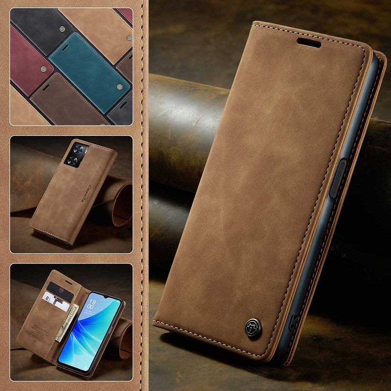 Flip Cover For OPPO Reno 12F10 Pro A78 A57 A77 A76 A96 A36 Reno 8T Realme C55 10 Pro Leather Case [Flip Vintage Leather] Wallet Shockproof Durable Retro Phone Case