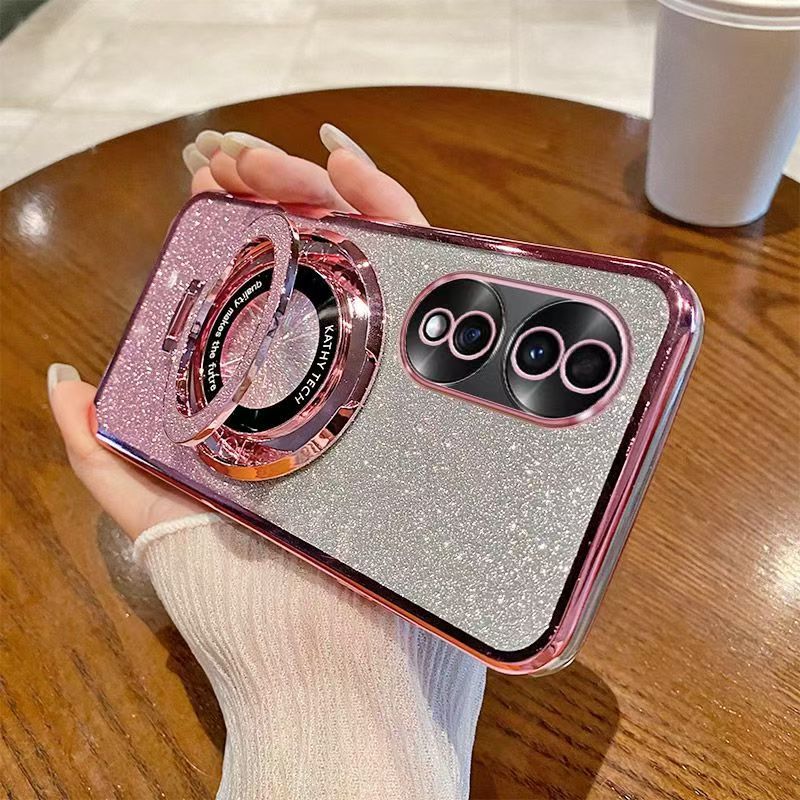 Luxury Magnetic Support Transparent Glitter Powder Phone Case For Honor 70 Protective Cover