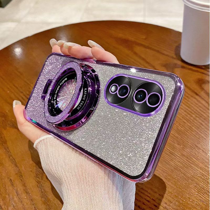 Luxury Magnetic Support Transparent Glitter Powder Phone Case For Honor 70 Protective Cover