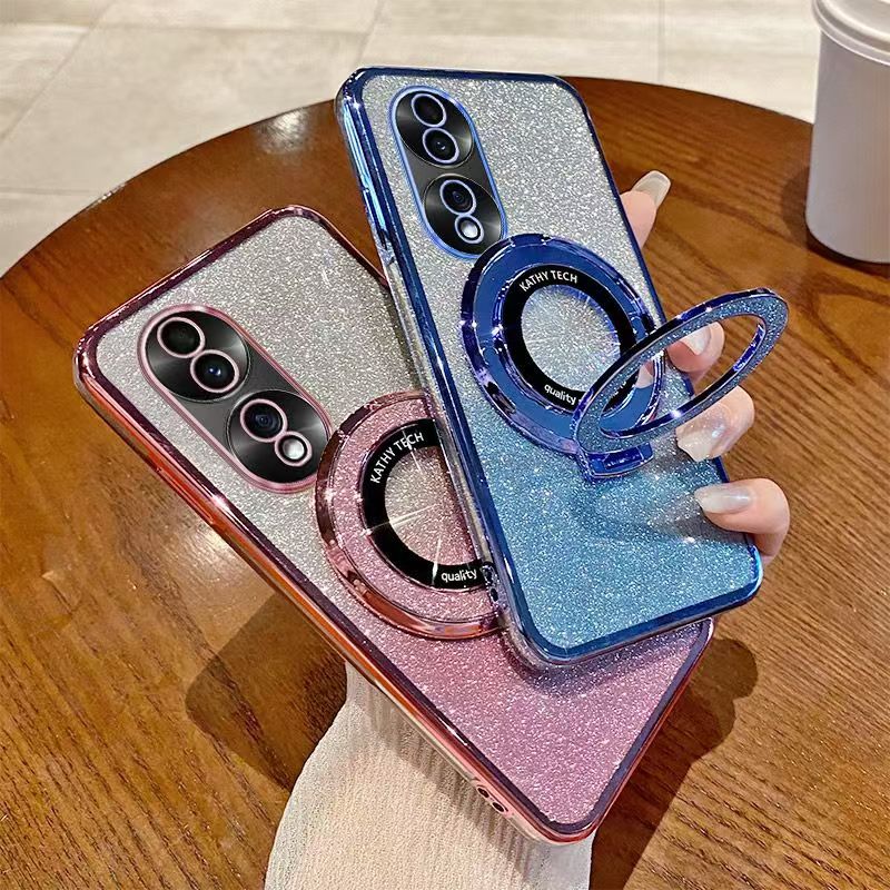 Luxury Magnetic Support Transparent Glitter Powder Phone Case For Honor 70 Protective Cover