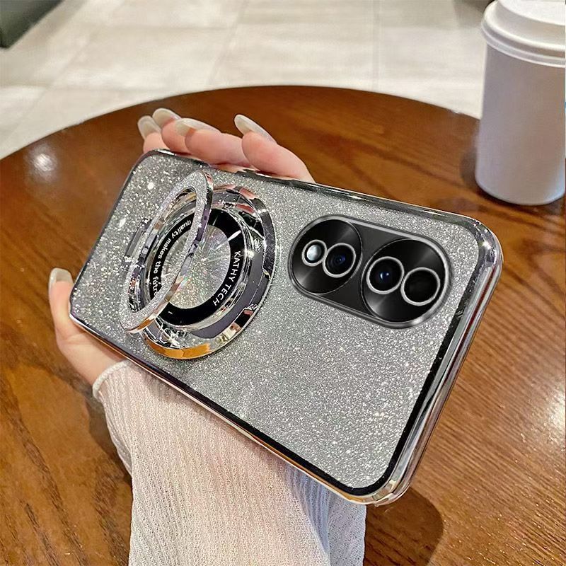 Luxury Magnetic Support Transparent Glitter Powder Phone Case For Honor 70 Protective Cover