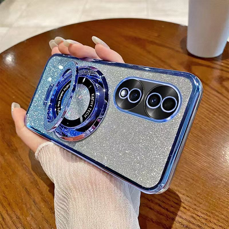 Luxury Magnetic Support Transparent Glitter Powder Phone Case For Honor 70 Protective Cover