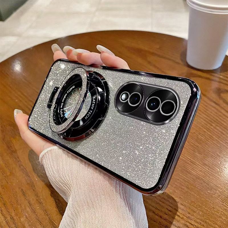 Luxury Magnetic Support Transparent Glitter Powder Phone Case For Honor 70 Protective Cover
