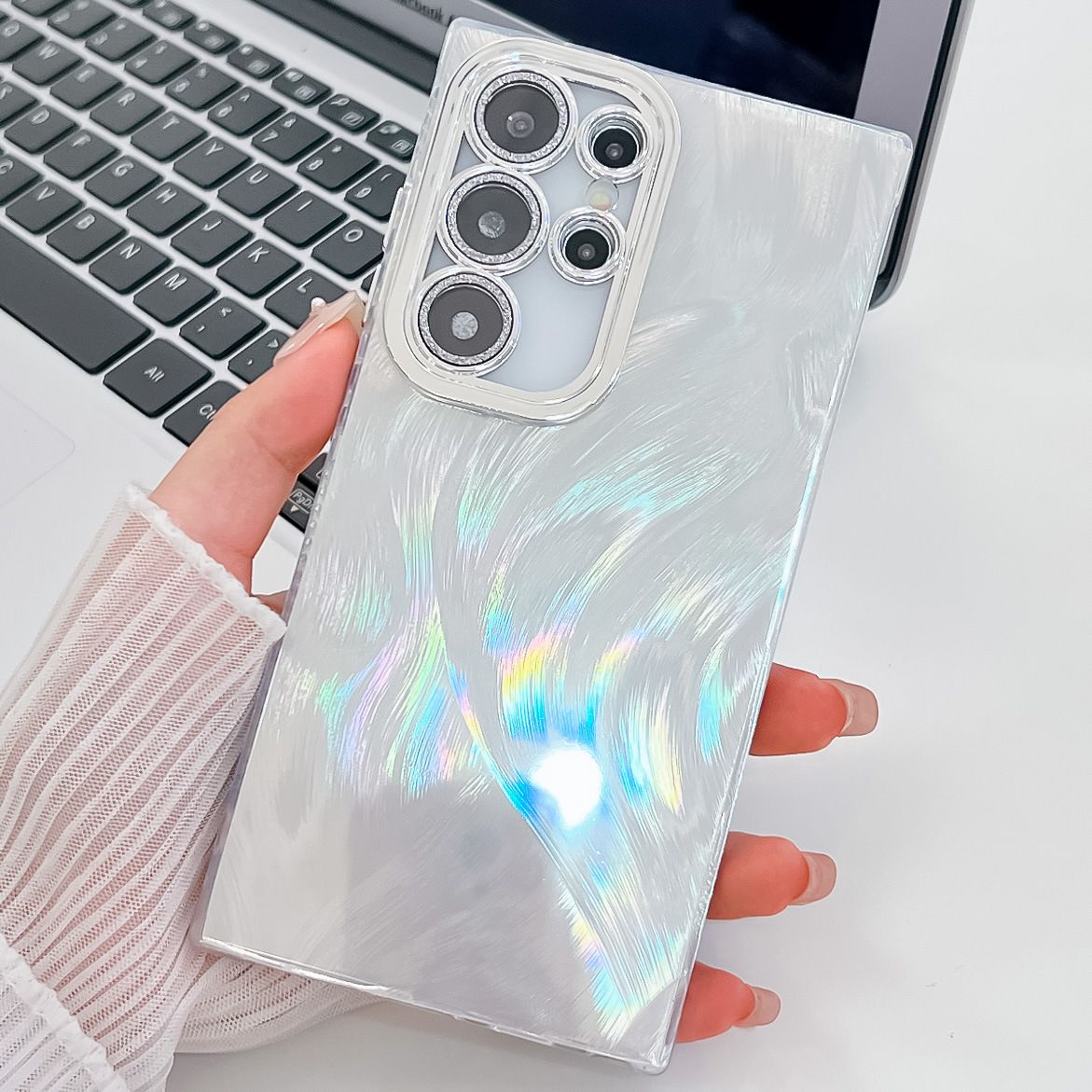 Phone Case for Samsung Galaxy S24 Ultra S23 Plus,iPhone 16 Pro Max 15 14 Plus 13 Pro Max Feather Yarn Feather Plating Lens Film Full Package Protective Cover