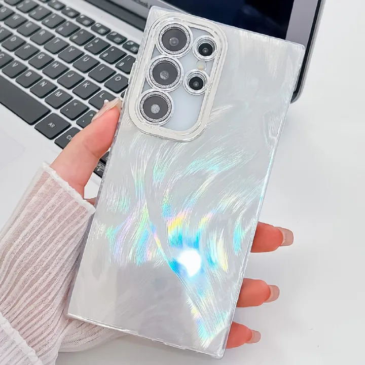 Phone Case for Samsung Galaxy S24 Ultra S23 Plus,iPhone 16 Pro Max 15 14 Plus 13 Pro Max Feather Yarn Feather Plating Lens Film Full Package Protective Cover