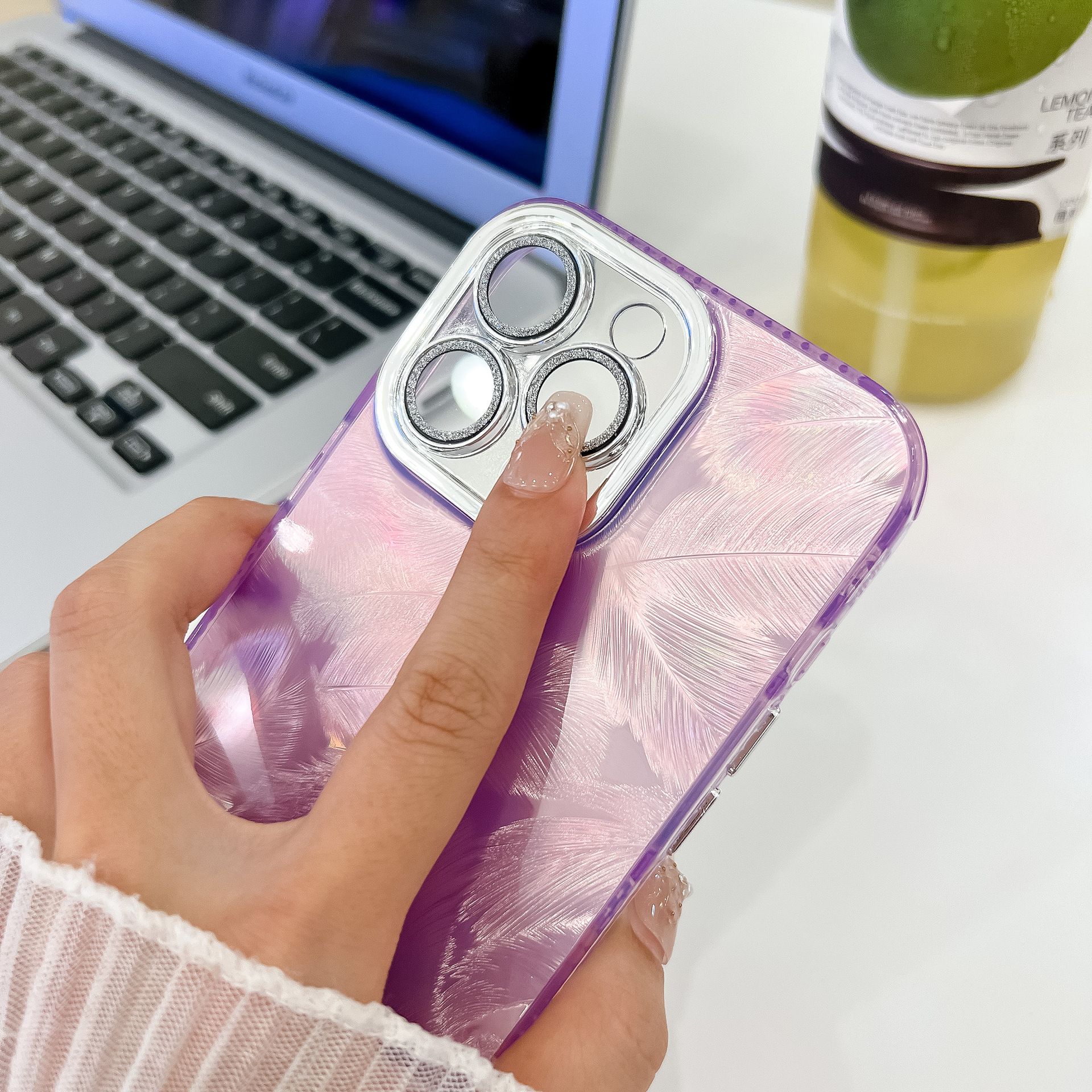 Phone Case for Samsung Galaxy S24 Ultra S23 Plus,iPhone 16 Pro Max 15 14 Plus 13 Pro Max Feather Yarn Feather Plating Lens Film Full Package Protective Cover