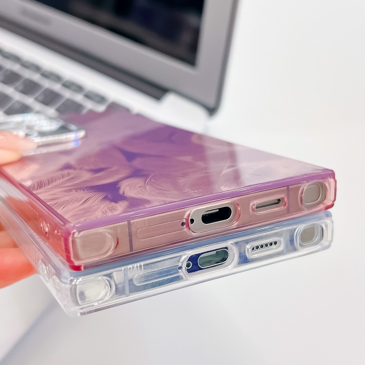 Phone Case for Samsung Galaxy S24 Ultra S23 Plus,iPhone 16 Pro Max 15 14 Plus 13 Pro Max Feather Yarn Feather Plating Lens Film Full Package Protective Cover