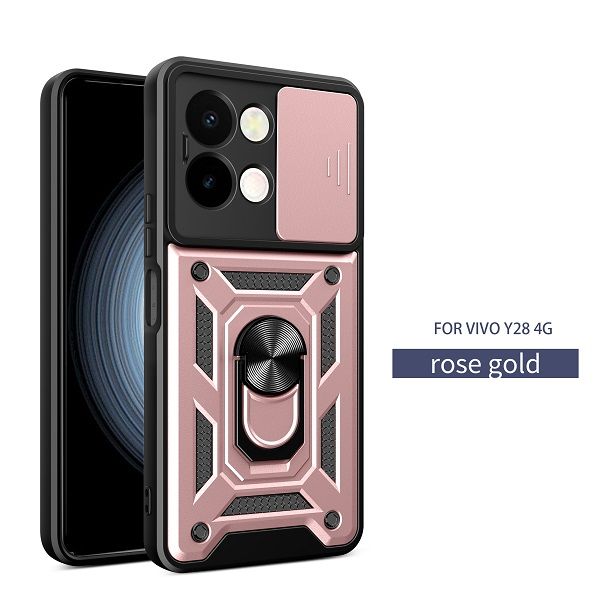 Luxury Slide Camera Lens Cover For Vivo Y28 6.68" inch Shockproof Bumper Cover vehicle-mounted Magnetic Kickstand Phone Case