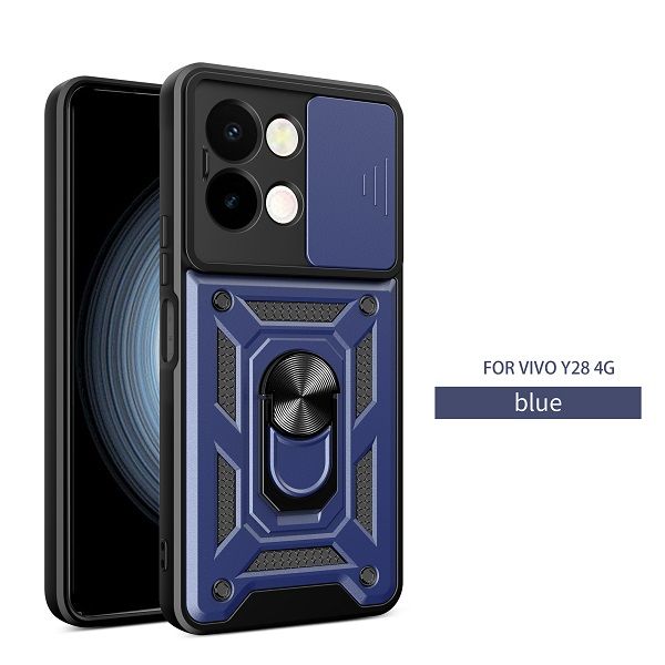 Luxury Slide Camera Lens Cover For Vivo Y28 6.68" inch Shockproof Bumper Cover vehicle-mounted Magnetic Kickstand Phone Case