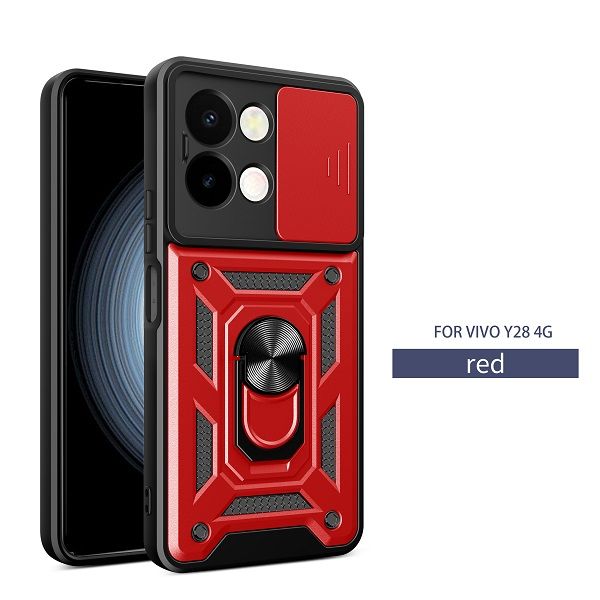 Luxury Slide Camera Lens Cover For Vivo Y28 6.68" inch Shockproof Bumper Cover vehicle-mounted Magnetic Kickstand Phone Case