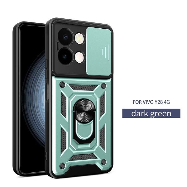 Luxury Slide Camera Lens Cover For Vivo Y28 6.68" inch Shockproof Bumper Cover vehicle-mounted Magnetic Kickstand Phone Case