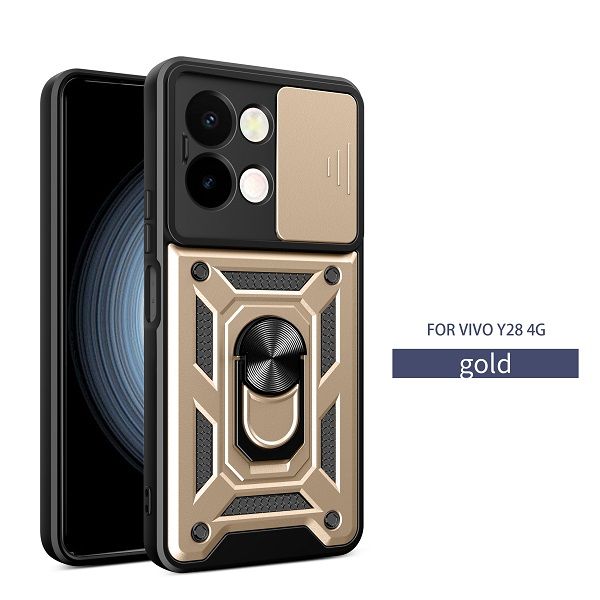 Luxury Slide Camera Lens Cover For Vivo Y28 6.68" inch Shockproof Bumper Cover vehicle-mounted Magnetic Kickstand Phone Case