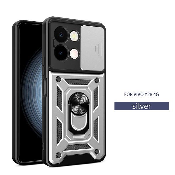 Luxury Slide Camera Lens Cover For Vivo Y28 6.68" inch Shockproof Bumper Cover vehicle-mounted Magnetic Kickstand Phone Case