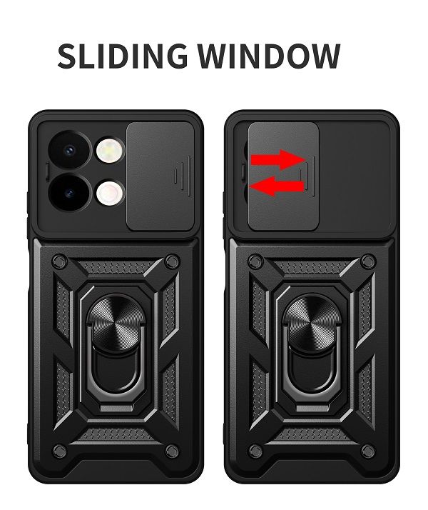 Luxury Slide Camera Lens Cover For Vivo Y28 6.68" inch Shockproof Bumper Cover vehicle-mounted Magnetic Kickstand Phone Case