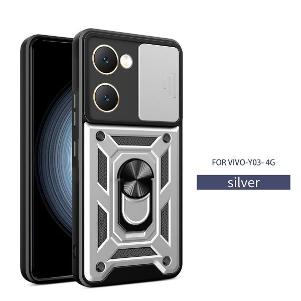 Luxury Slide Camera Lens Cover For Vivo Y18 Y28S Y03 Shockproof Bumper Cover vehicle-mounted Magnetic Kickstand Phone Case