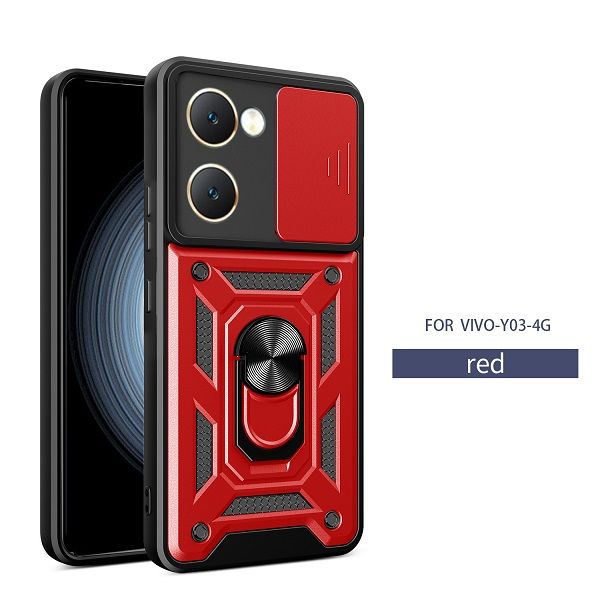Luxury Slide Camera Lens Cover For Vivo Y18 Y28S Y03 Shockproof Bumper Cover vehicle-mounted Magnetic Kickstand Phone Case