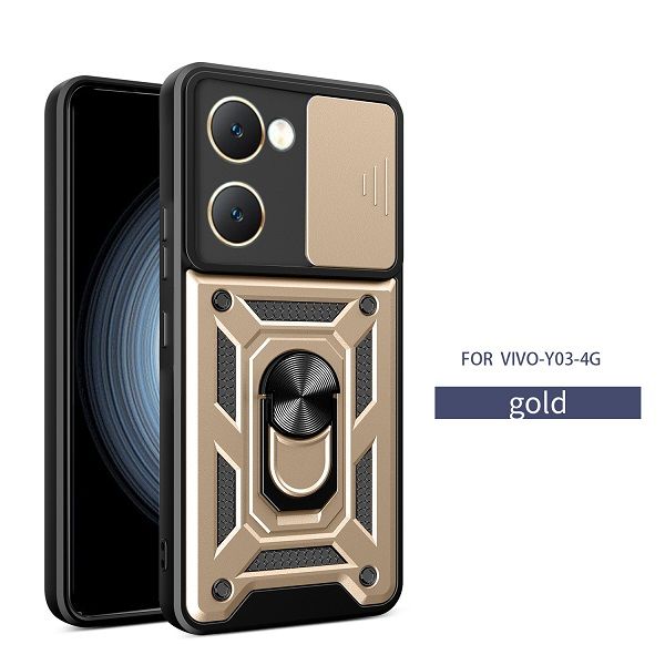Luxury Slide Camera Lens Cover For Vivo Y18 Y28S Y03 Shockproof Bumper Cover vehicle-mounted Magnetic Kickstand Phone Case