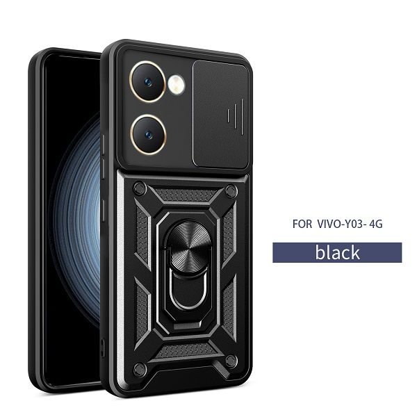 Luxury Slide Camera Lens Cover For Vivo Y18 Y28S Y03 Shockproof Bumper Cover vehicle-mounted Magnetic Kickstand Phone Case