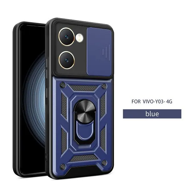 Luxury Slide Camera Lens Cover For Vivo Y18 Y28S Y03 Shockproof Bumper Cover vehicle-mounted Magnetic Kickstand Phone Case