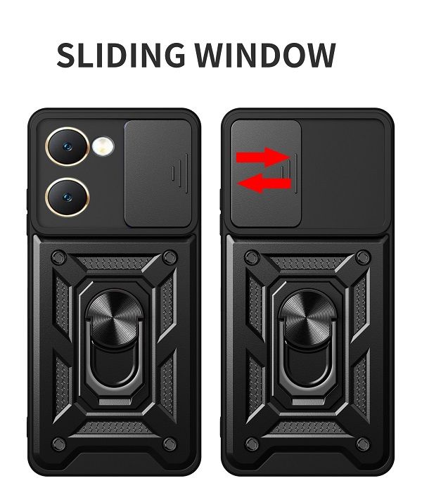 Luxury Slide Camera Lens Cover For Vivo Y18 Y28S Y03 Shockproof Bumper Cover vehicle-mounted Magnetic Kickstand Phone Case