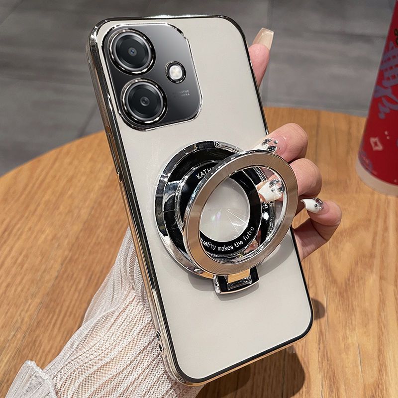 Luxury Transparent Glitter Powder Protective Cover For OPPO A3/A3X/A40 Magnetic Support Phone Case