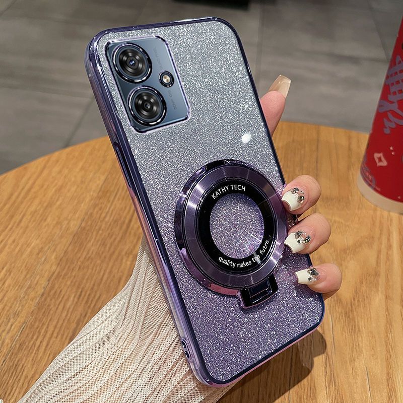 Luxury Transparent Glitter Powder Protective Cover For Motorola Moto G54 Magnetic Support Phone Case