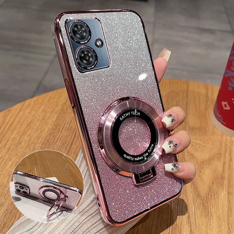 Luxury Transparent Glitter Powder Protective Cover For Motorola Moto G54 Magnetic Support Phone Case